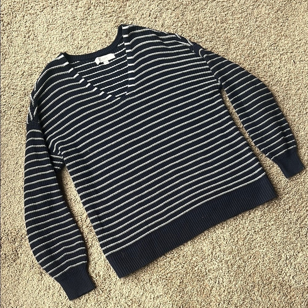 Loft Striped Navy and White Women's Sweater Size Large